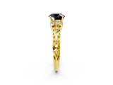 Yellow gold Fancy Black Round Cut Diamond Solitaire Ring with Filigree Band and Four-Prong Setting_2