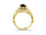 Yellow gold Fancy Black Round Cut Diamond Solitaire Ring with Filigree Band and Four-Prong Setting_3