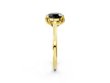 Yellow gold Fancy Black Round Cut Diamond Solitaire Ring with Flower Prong Setting and Classic Band_26