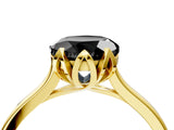Yellow gold Fancy Black Round Cut Diamond Solitaire Ring with Flower Prong Setting and Classic Band_28