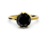 Yellow gold Fancy Black Round Cut Diamond Solitaire Ring with Flower Prong Setting and Classic Band_36