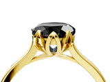 Yellow gold Fancy Black Round Cut Diamond Solitaire Ring with Flower Prong Setting and Classic Band_40