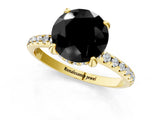Yellow gold Fancy Black Round Cut Diamond Solitaire Ring with Four-Prong Setting and Pavé Band_4