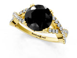 Yellow gold Fancy Black Round Cut Diamond Solitaire Ring with Four-Prong Setting and Twisted Pavé Band_1