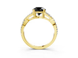 Yellow gold Fancy Black Round Cut Diamond Solitaire Ring with Four-Prong Setting and Twisted Pavé Band_3