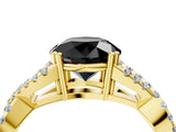 Yellow gold Fancy Black Round Cut Diamond Solitaire Ring with Four-Prong Setting and Twisted Pavé Band_4