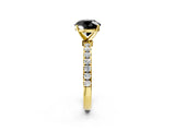 Yellow gold Fancy Black Round Cut Diamond Solitaire Ring with Pavé Accents and Four-Prong Setting_2