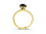 Yellow gold Fancy Black Round Cut Diamond Solitaire Ring with Pavé Band and Four-Prong Setting_15