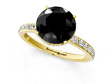 Yellow gold Fancy Black Round Cut Diamond Solitaire Ring with Pavé Band and Hidden Halo_13