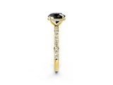 Yellow gold Fancy Black Round Cut Diamond Solitaire Ring with Pavé Band and Hidden Halo_14