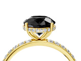 Yellow gold Fancy Black Round Cut Diamond Solitaire Ring with Pavé Band and Hidden Halo_16