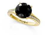 Yellow gold Fancy Black Round Cut Diamond Solitaire Ring with Pavé Band and Prong Setting_13