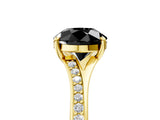 Yellow gold Fancy Black Round Cut Diamond Solitaire Ring with Pavé Band and Prong Setting_17