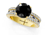 Yellow gold Fancy Black Round Cut Diamond Solitaire Ring with Pavé and Channel Set Band_1