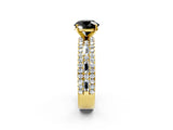Yellow gold Fancy Black Round Cut Diamond Solitaire Ring with Pavé and Channel Set Band_2