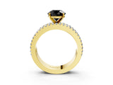 Yellow gold Fancy Black Round Cut Diamond Solitaire Ring with Pavé and Channel Set Band_3