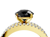 Yellow gold Fancy Black Round Cut Diamond Solitaire Ring with Pavé and Channel Set Band_4