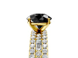 Yellow gold Fancy Black Round Cut Diamond Solitaire Ring with Pavé and Channel Set Band_5