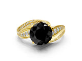 Yellow gold Fancy Black Round Cut Diamond Solitaire Ring with Prong Setting and Twisted Pavé Band