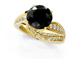 Yellow gold Fancy Black Round Cut Diamond Solitaire Ring with Prong Setting and Twisted Pavé Band_1