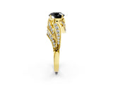 Yellow gold Fancy Black Round Cut Diamond Solitaire Ring with Prong Setting and Twisted Pavé Band_2