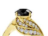 Yellow gold Fancy Black Round Cut Diamond Solitaire Ring with Prong Setting and Twisted Pavé Band_4