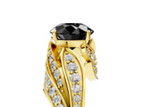 Yellow gold Fancy Black Round Cut Diamond Solitaire Ring with Prong Setting and Twisted Pavé Band_5