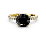 Yellow gold Fancy Black Round Cut Diamond Solitaire Ring with Round  Pavé Band and Four-Prong Setting_36