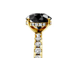 Yellow gold Fancy Black Round Cut Diamond Solitaire Ring with Round  Pavé Band and Four-Prong Setting_41
