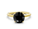 Yellow gold Fancy Black Round Cut Diamond Solitaire Ring with Thin Band and Four-Prong Setting
