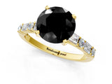 Yellow gold Fancy Black Round Cut Diamond Solitaire with Side Baguettes and Channel Set Band_1