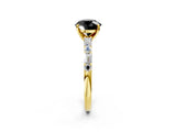 Yellow gold Fancy Black Round Cut Diamond Solitaire with Side Baguettes and Channel Set Band_2