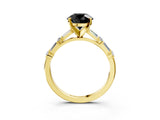 Yellow gold Fancy Black Round Cut Diamond Solitaire with Side Baguettes and Channel Set Band_3