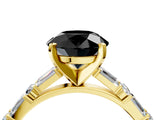 Yellow gold Fancy Black Round Cut Diamond Solitaire with Side Baguettes and Channel Set Band_4