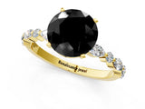 Yellow gold Fancy Black Round Cut Diamond Solitaire with Side Stones on a Pavé Band and Four-Prong Setting_1