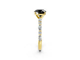 Yellow gold Fancy Black Round Cut Diamond Solitaire with Side Stones on a Pavé Band and Four-Prong Setting_2