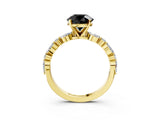 Yellow gold Fancy Black Round Cut Diamond Solitaire with Side Stones on a Pavé Band and Four-Prong Setting_3