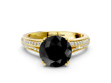 Yellow gold Fancy Black Round Cut Diamond Split Shank Engagement Ring with Pavé Band