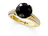 Yellow gold Fancy Black Round Cut Diamond Split Shank Engagement Ring with Pavé Band_1