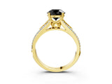 Yellow gold Fancy Black Round Cut Diamond Split Shank Engagement Ring with Pavé Band_3