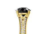Yellow gold Fancy Black Round Cut Diamond Split Shank Engagement Ring with Pavé Band_5