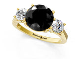 Yellow gold Fancy Black Round Cut Diamond Three-Stone Engagement Ring with Prong Setting and Pavé Band_1