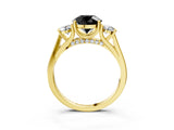 Yellow gold Fancy Black Round Cut Diamond Three-Stone Engagement Ring with Prong Setting and Pavé Band_3