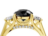 Yellow gold Fancy Black Round Cut Diamond Three-Stone Engagement Ring with Prong Setting and Pavé Band_4