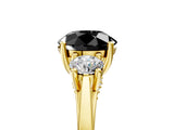 Yellow gold Fancy Black Round Cut Diamond Three-Stone Engagement Ring with Prong Setting and Pavé Band_5