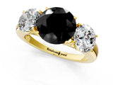 Yellow gold Fancy Black Round Cut Diamond Three-Stone Ring with Four-Prong Setting and Classic Band_1