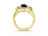Yellow gold Fancy Black Round Cut Diamond Three-Stone Ring with Four-Prong Setting and Classic Band_3
