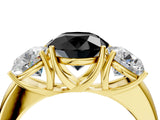 Yellow gold Fancy Black Round Cut Diamond Three-Stone Ring with Four-Prong Setting and Classic Band_4