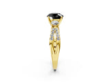 Yellow gold Fancy Black Round Cut Diamond Three-Stone Ring with Pavé Split Shank and Four-Prong Setting_2