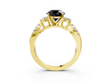 Yellow gold Fancy Black Round Cut Diamond Three-Stone Ring with Pavé Split Shank and Four-Prong Setting_3